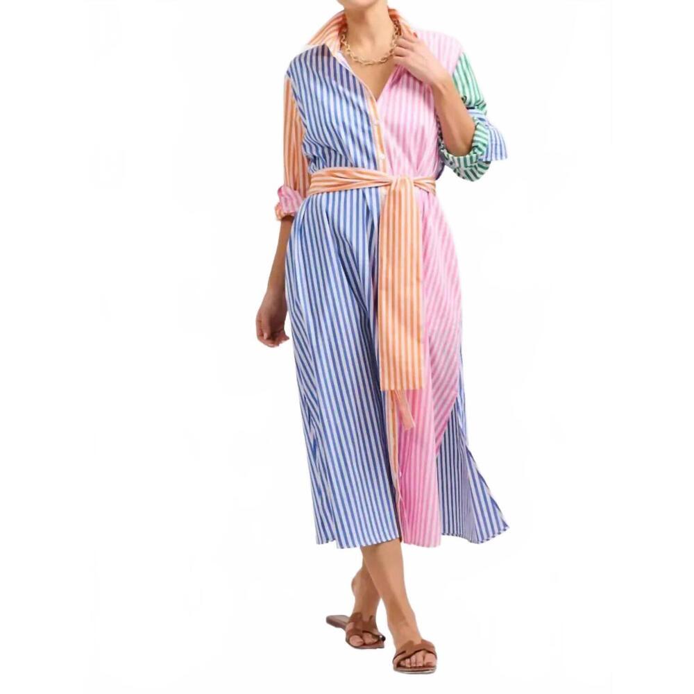 NEW SHIRTY luna long shirt dress in bright stripe combo